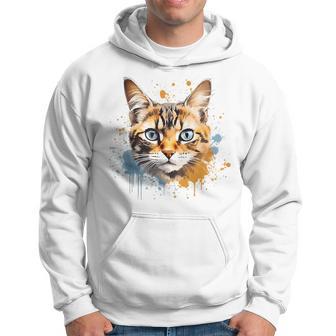 Watercolour Cat Portrait Adorable Animal Lover Gray Kapuzenpullover - Geschenkecke