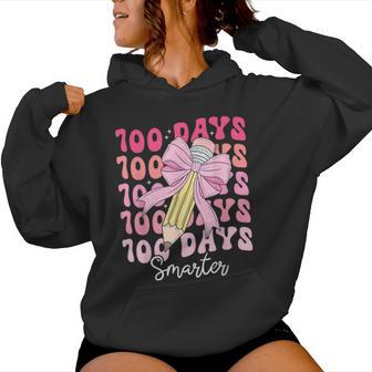 100 Days Of School Girls Coquette Bow 100 Days Smarter Women Hoodie - Thegiftio UK