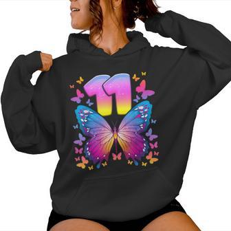 11Th Birthday Girl 11 Years Butterfly Number 11 Kapuzenpullover für Damen - Geschenkecke