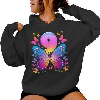 9Th Birthday Girl 9 Years Butterfly Number 9 Kapuzenpullover für Damen - Geschenkecke