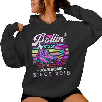 Birthday Roller Skating 7Th Girls Rollin Into 7 Skate Party Women Hoodie - Thegiftio UK