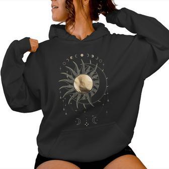 Boho Golden Sun & Moon Phase Illustration Kapuzenpullover für Damen - Geschenkecke