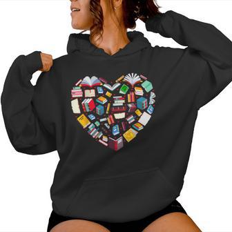 Book Lover Librarian Teacher Bookish Books Heart Valentine Women Hoodie - Thegiftio UK