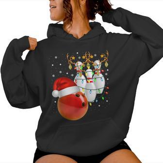 Bowling Christmas Bowling Santa Hat Christmas Lights Kapuzenpullover für Damen - Geschenkecke