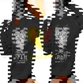 Busy Raising Ballers Heart Mom Of Both Softball Baseball Mom Women Hoodie | Mazezy