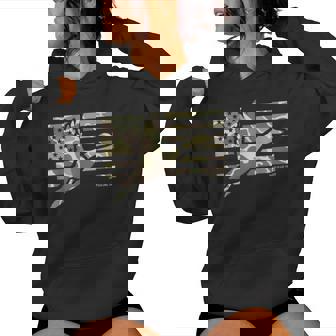 Camo Patriotic Mallard Duck Camouflage Flying Duck Hunting Women Hoodie - Monsterry