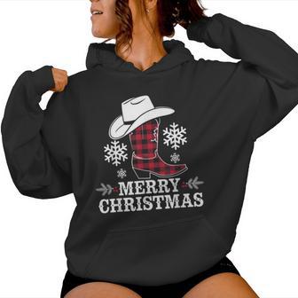 Christmas Cowboy Boots Checked Xmas Western Country Cowgirl Kapuzenpullover für Damen - Geschenkecke