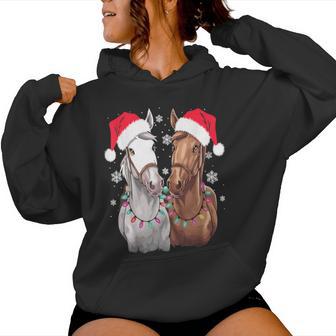 Christmas Lights For Horse Lovers Reindeer Santa Hat Horse Christmas Kapuzenpullover für Damen - Geschenkecke