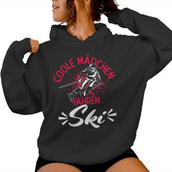 Coole Mädchen Fahren Ski Wintersport Skifahrerin Fan Kapuzenpullover für Damen - Geschenkecke