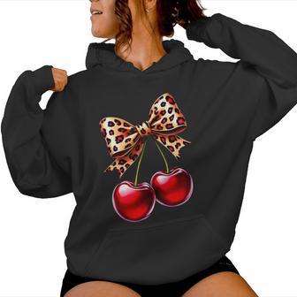 Coquette Cherry Leopard Ribbon Bow Girls Women Hoodie - Thegiftio UK