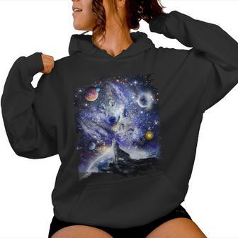 Cosmic Space Wolf Wolves Family Howling Constellation Kapuzenpullover für Damen - Geschenkecke