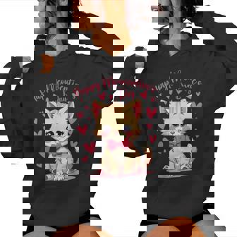 Cute Cat Valentines Day For Girls Kitty Girls Cat Women Hoodie | Mazezy
