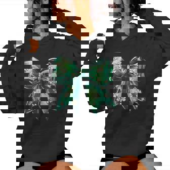 Cute Lucky Girl Coquette Bow Green St Patricks Shamrock Women Hoodie | Mazezy