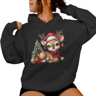 Deerintage Boho Christmas Winter Fawn Animal Kapuzenpullover für Damen - Geschenkecke