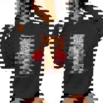 Divertido Gato De Boxeo Con Guantes De Boxeo Para Fanáticos Del Deporte Y Las Mascotas Cuello Sudadera con capucha para mujer - Regaloses