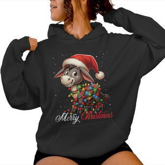 Donkey Merry Christmas Lights Santa Hat Xmas Snow Kapuzenpullover für Damen - Geschenkecke