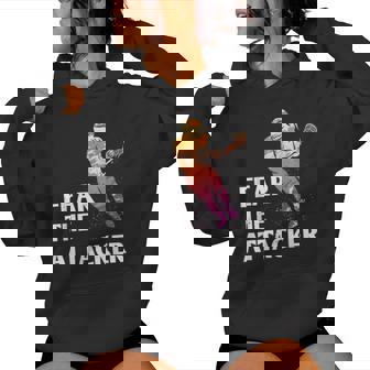 Fear The Attacker Lacrosse Goalie Stick & Helmet Women Girls Women's Hoodie - Monsterry