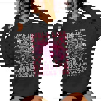 Girls Like Monster Trucks Too Pink Monster Truck Girls Women Hoodie | Seseable CA