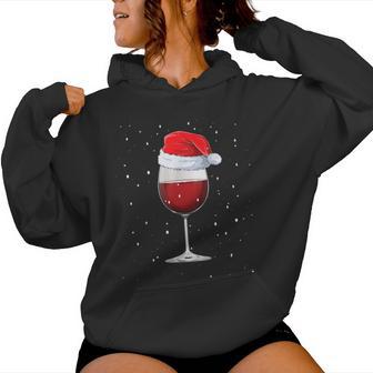 Glass Red Wine With Christmas Hat Wine Christmas Kapuzenpullover für Damen - Geschenkecke