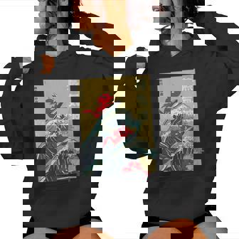 The Great Wave Off Kanagawa Coucher De Soleil Rétro Dragon Japonais Sweat à capuche femme - Cadeauxyz
