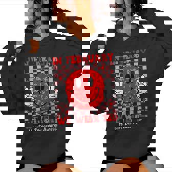 Groovy In February We Wear Red For Heart Disease Awareness Women Hoodie | Mazezy