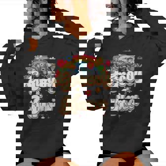 Groovy Nana Retro Hippie Peace Sign Floral Women Hoodie | Mazezy