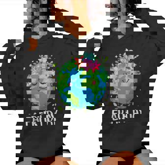 Happy Earth Day Cute Earth With Floral Earth Day 2025 Women Hoodie - Thegiftio UK