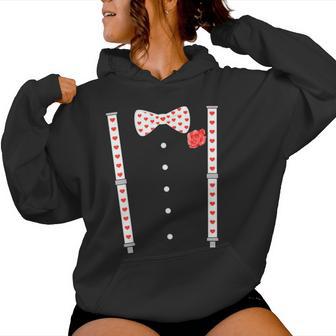 Heart Bow Tie & Bracesalentine's Day Costume Women's Kapuzenpullover für Damen - Geschenkecke