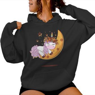 Hermoso Arco Iris Luna Dormida Unicornio Cuello Sudadera con capucha para mujer - Regaloses
