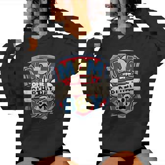 Mom Of The Birthday Boy Cartoon Dog Paw Family Matching Women Hoodie - Seseable