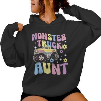 Monster Truck Aunt Groovy Monster Truck Auntie Women Hoodie - Thegiftio UK