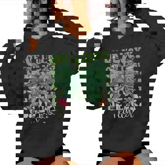 One Lucky Teacher Coquette Bow St Patricks Day Teacher Women Hoodie | Mazezy