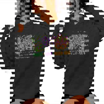 Peace Love Mardi Gras Mask Beads For Carnival Parade Women Hoodie - Seseable