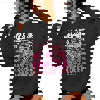 Pink Monster Truck Girls Girls Like Monster Trucks Too Women Hoodie | Mazezy