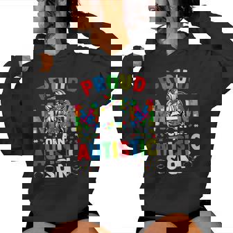 Proud Mother Of Autistic Son Messy Bun Autism Awareness Mom Women Hoodie - Thegiftio UK