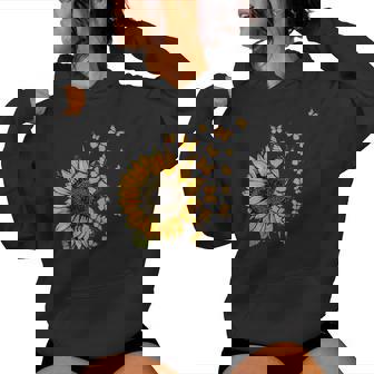 Retro Beautiful Sunflower With Yellow Butterflies Flying Out Women Hoodie - Thegiftio