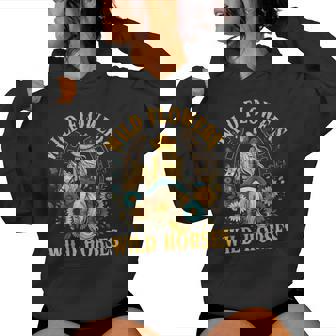 Retro Western Sunset Cowgirl Wild Flowers Women Wild Horses Women's Hoodie - Monsterry