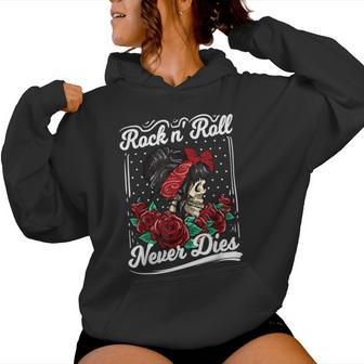 Rock N Roll Never Dies Rockabilly Girl Skull Tattoo Pin-Up Kapuzenpullover für Damen - Geschenkecke