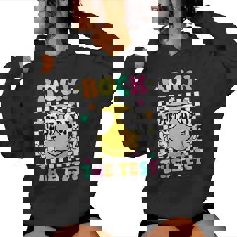Rock The Test Teacher Test Day Testing Day Smile Face Women Women Hoodie | Seseable UK