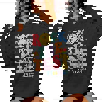 Rock The Test Testing Day Retro Motivational Teacher Student Women Hoodie - Thegiftio