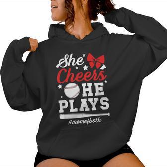 She Cheers He Plays Mom Of Both Cheer And Baseball Mom Women Hoodie - Thegiftio UK