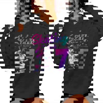 Skating Into 7Th Birthday 7 Year Old Ice Skating Girl Women Hoodie - Seseable