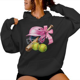 Softball Coquette Bow In My Softball Girl Era Girls Women Hoodie - Thegiftio UK