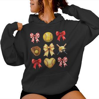 Softball Coquette Bow Softball Mama Softball Mom Women Hoodie - Thegiftio UK