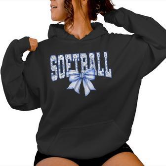 Softball Floral Coquette Bows Game Day Softball Lover Women Hoodie - Thegiftio UK