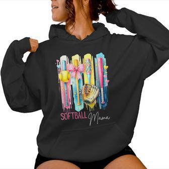 Softball Mama Coquette Bow Brsuhstroke Women Hoodie - Thegiftio UK