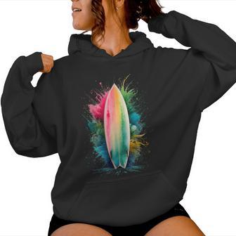 Surfer Women's Colourful Watercolour Surfing Kapuzenpullover für Damen - Geschenkecke