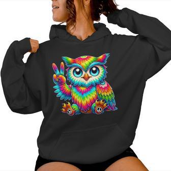 Tie-Dye Owl Peace Sign Hippie Women Hoodie - Thegiftio UK