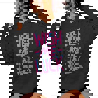 Wish Me Luck 80s Retro Style Hand Painted Positive Message Women's Hoodie - Monsterry