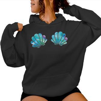 Women's Purple Turquoise Mermaid Shell Kapuzenpullover für Damen - Geschenkecke